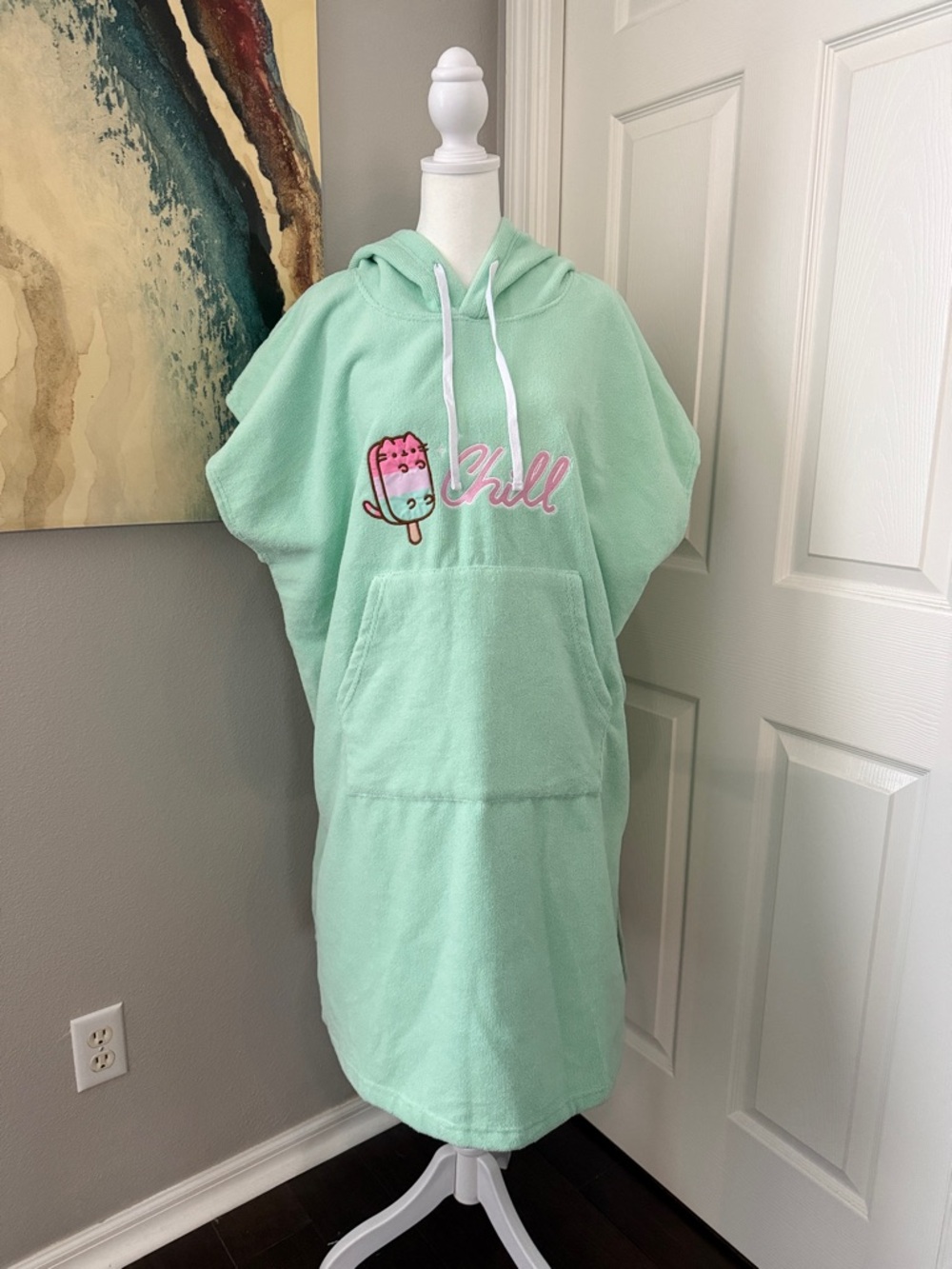 NEW Pusheen Mint Green Hooded Swim Coverup with Pink Embroidery